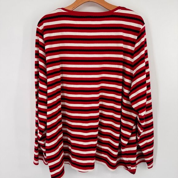 Talbots Womens Red White Striped V-Neck Long Sleeve Top size 3X Cotton - Picture 6 of 10